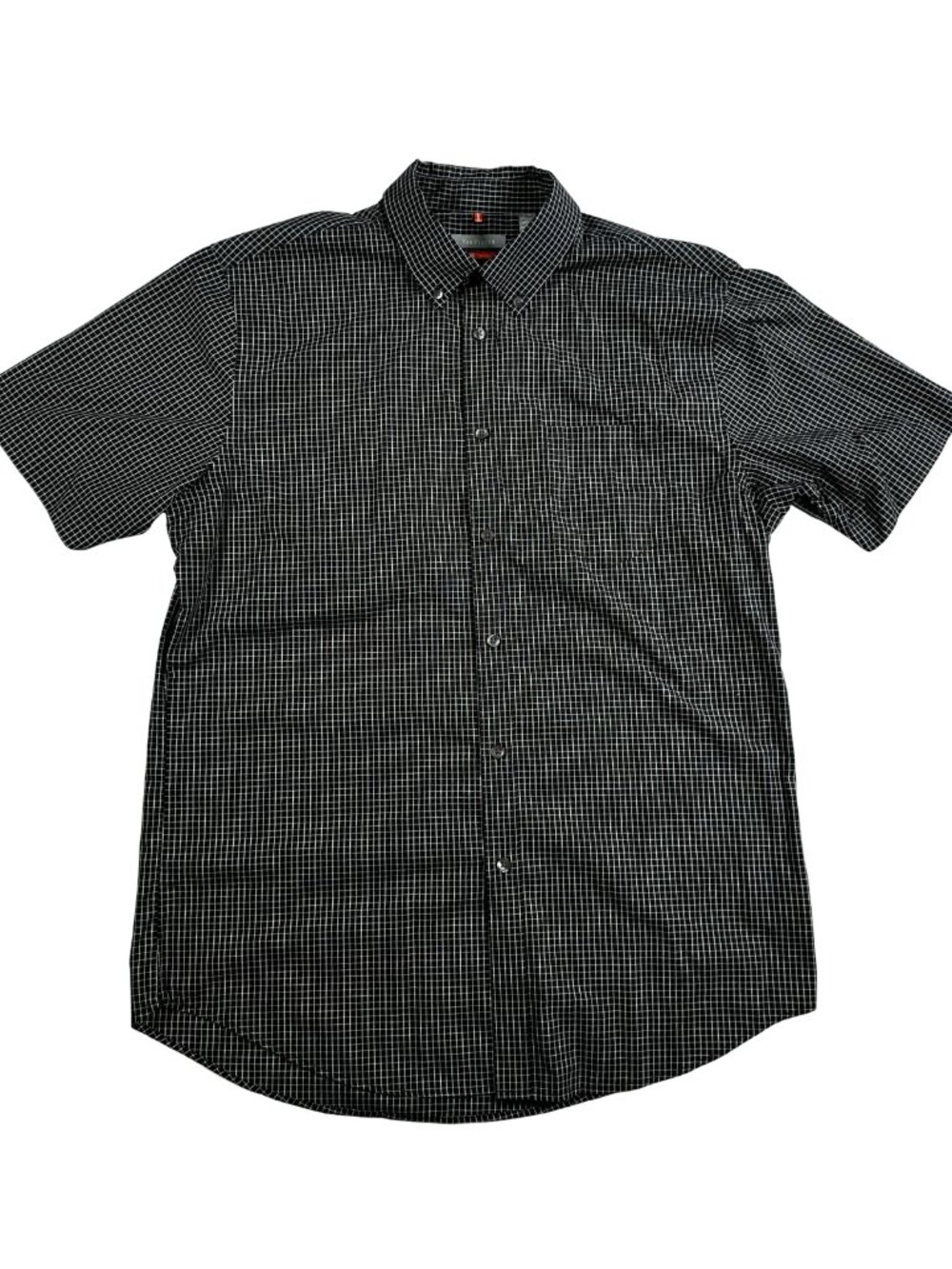VanHuesen‎ Men's Medium 15-15.5 Black & White Plaid Short Sleeve Casual Shirt